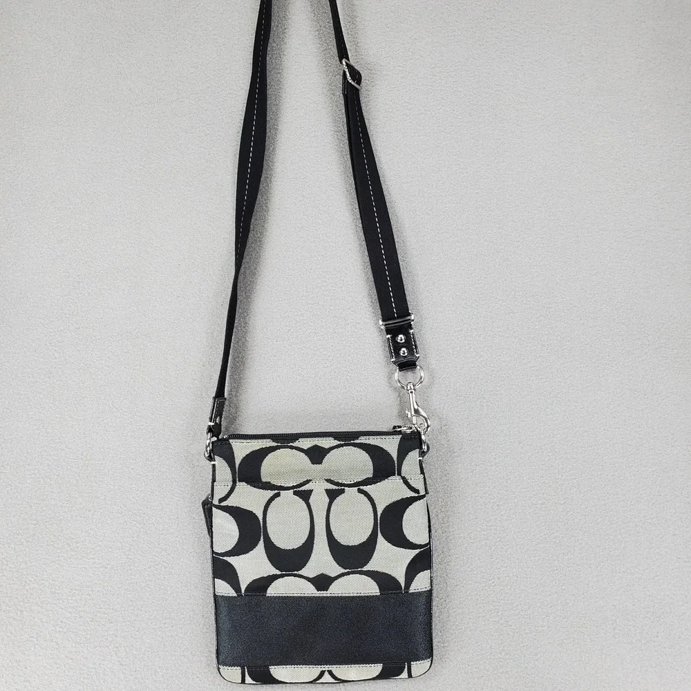Coach Crossbody Bag Black Signature C Jacquard North South Swingpack Purse